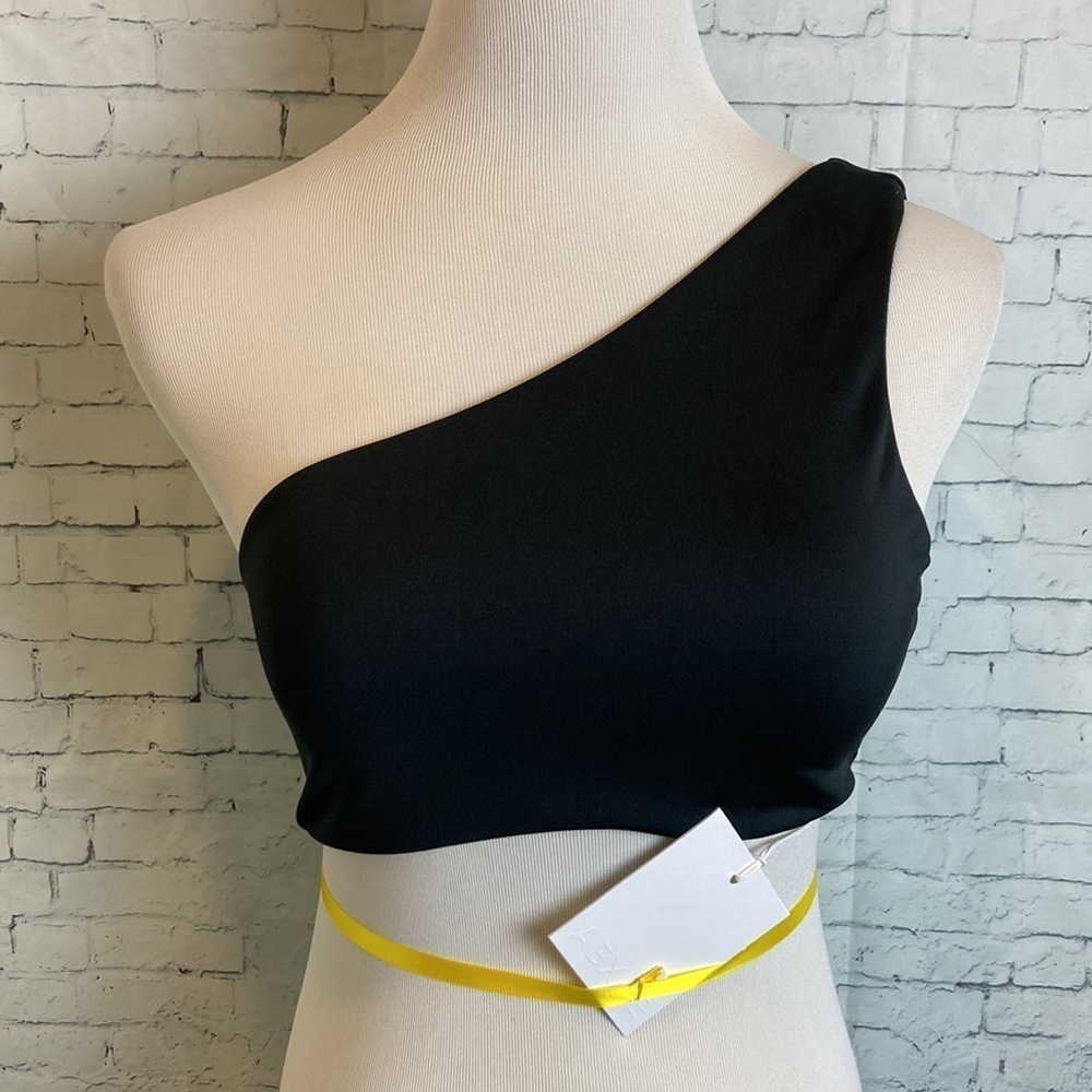 Aexae Swim NWT 2-Piece One Shoulder Bikini Swimsuit Black M Bottom L Top Classic - Picture 8 of 15